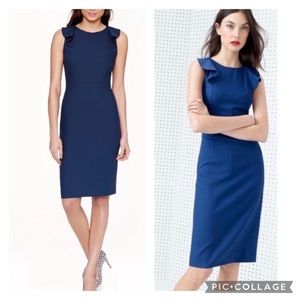 J. Crew 4 Flutter Crepe Navy Haven Blue 100% Wool Dress Cobalt Sheath Office